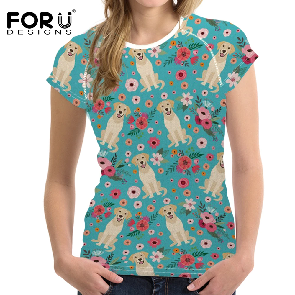 

FORUDESIGNS Golden Retriever Flower Printing T Shirt Women Funny Puppy T-shirt Teenagers Fashion Tops for Girl Kawaii Tee Female