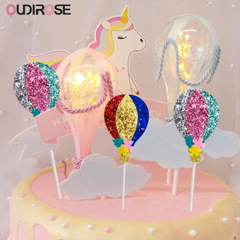 

Hot air Balloon Rainbow Cake Toppers Happy Birthday Cake Top Flag Topper Decoration for Boy/Girl Birthday Wedding Party Supplies