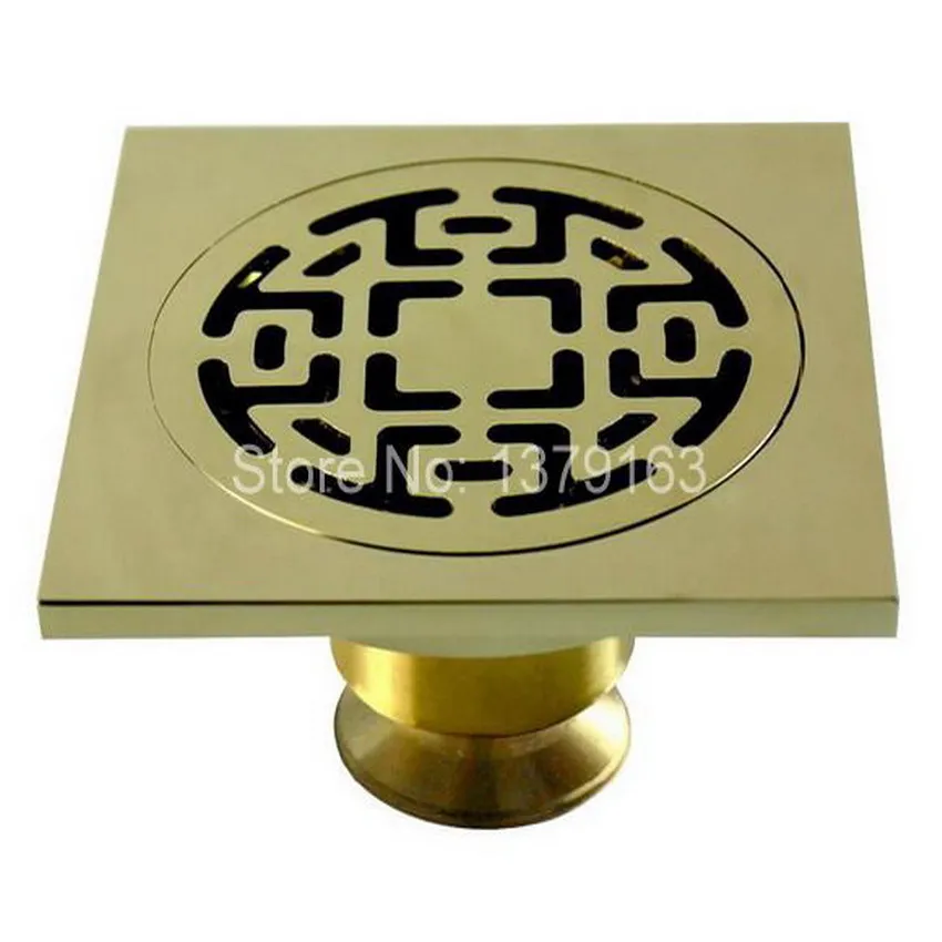 Gold Color Polished Brass 3.9" inch Square Floor Drain Bathroom Shower