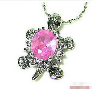 DD Wholesale FREE SHIPPING &gt&gt&gt Pink Zircon Cubic Zirconia 18KWGP Crystal Turtle Pendant &amp Necklace | Украшения и