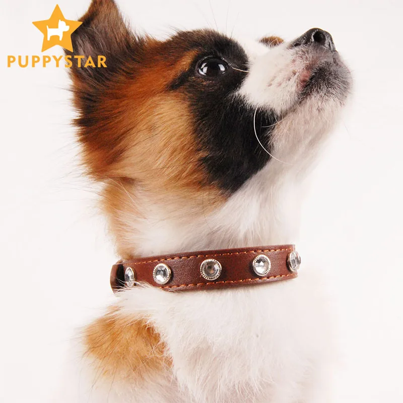 Cute High Quality Pet Dog Collar Adjustable Dog Gem Leather Collar For Small Cat Medium Dog