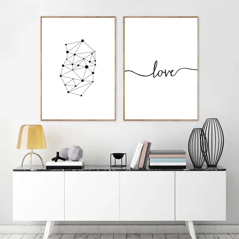 Абстрактная черно белая Картина на холсте LOVE Line рисунок Геометрия