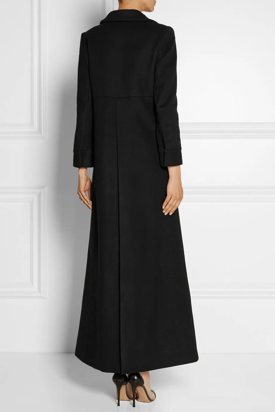 Женское пальто с отложным воротником Manteau femme черное повседневное длинное