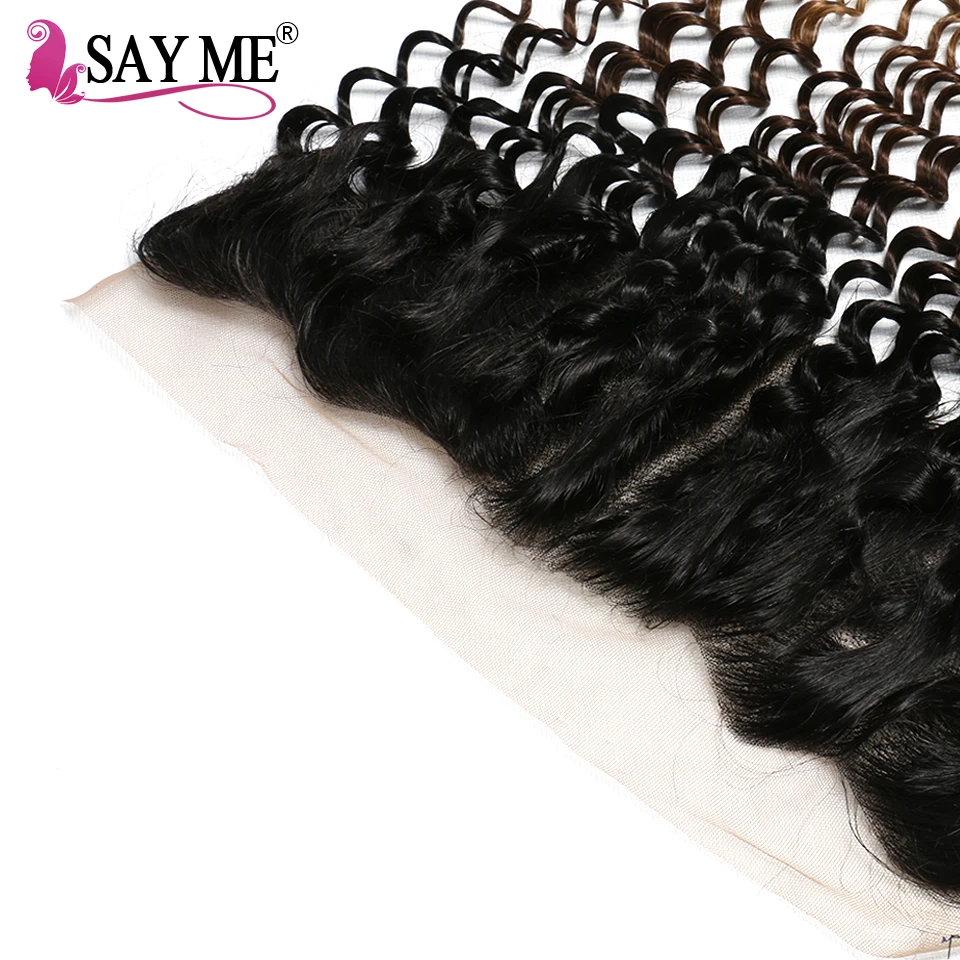 SAY ME Pre Plucked Lace Frontal Closure Brazilian Deep Wave 13*4 Ear To Ear Non Remy Three Tone Human Hair Ombre Blonde 1B/4/27