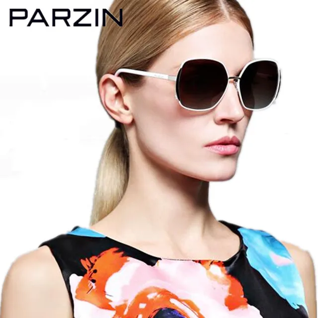 Cheap Parzin Metal Oversized Polarized Sunglasses Handmade Fashion Women's Sunglasses Female Driving  Sun Glasses With Case 9627