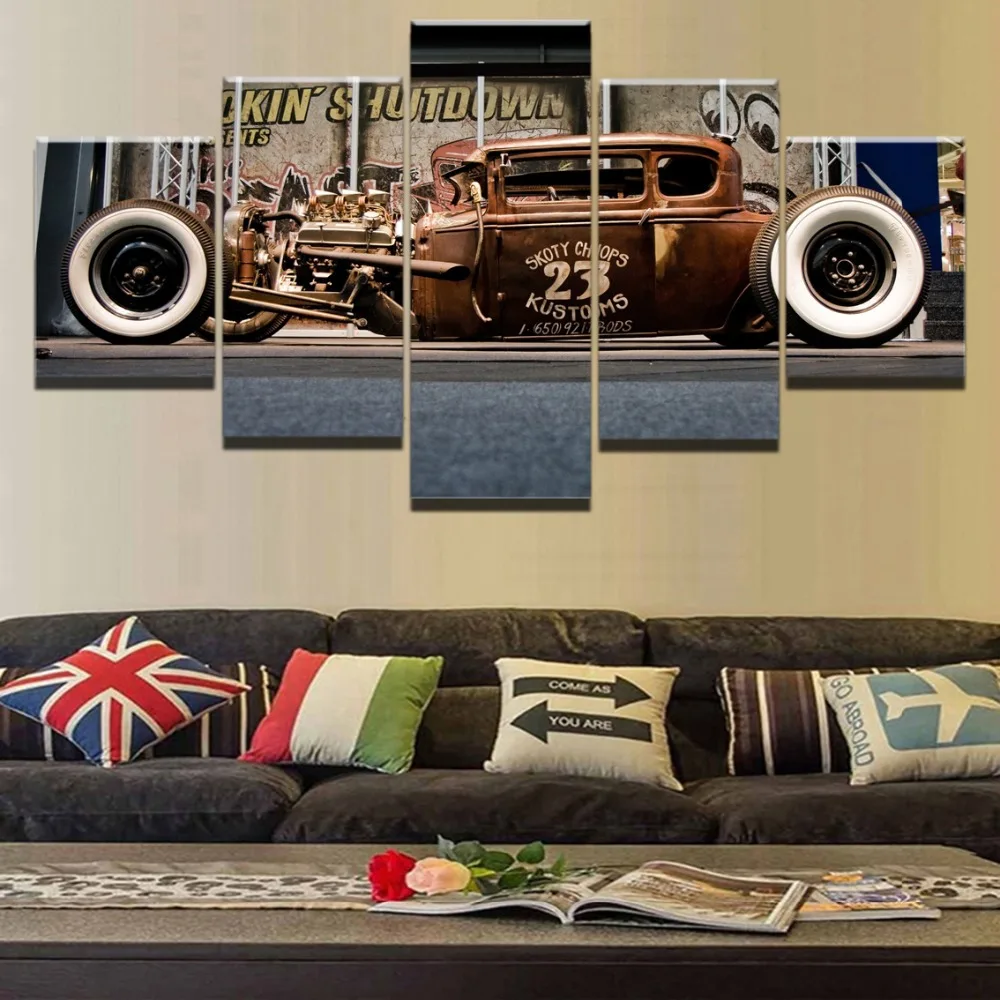 

Modern Wall Art Canvas HD Printed Painting Modular Framework 5 Pieces Amazing Retro Vintage Sports Car Poster Home Decor Picture