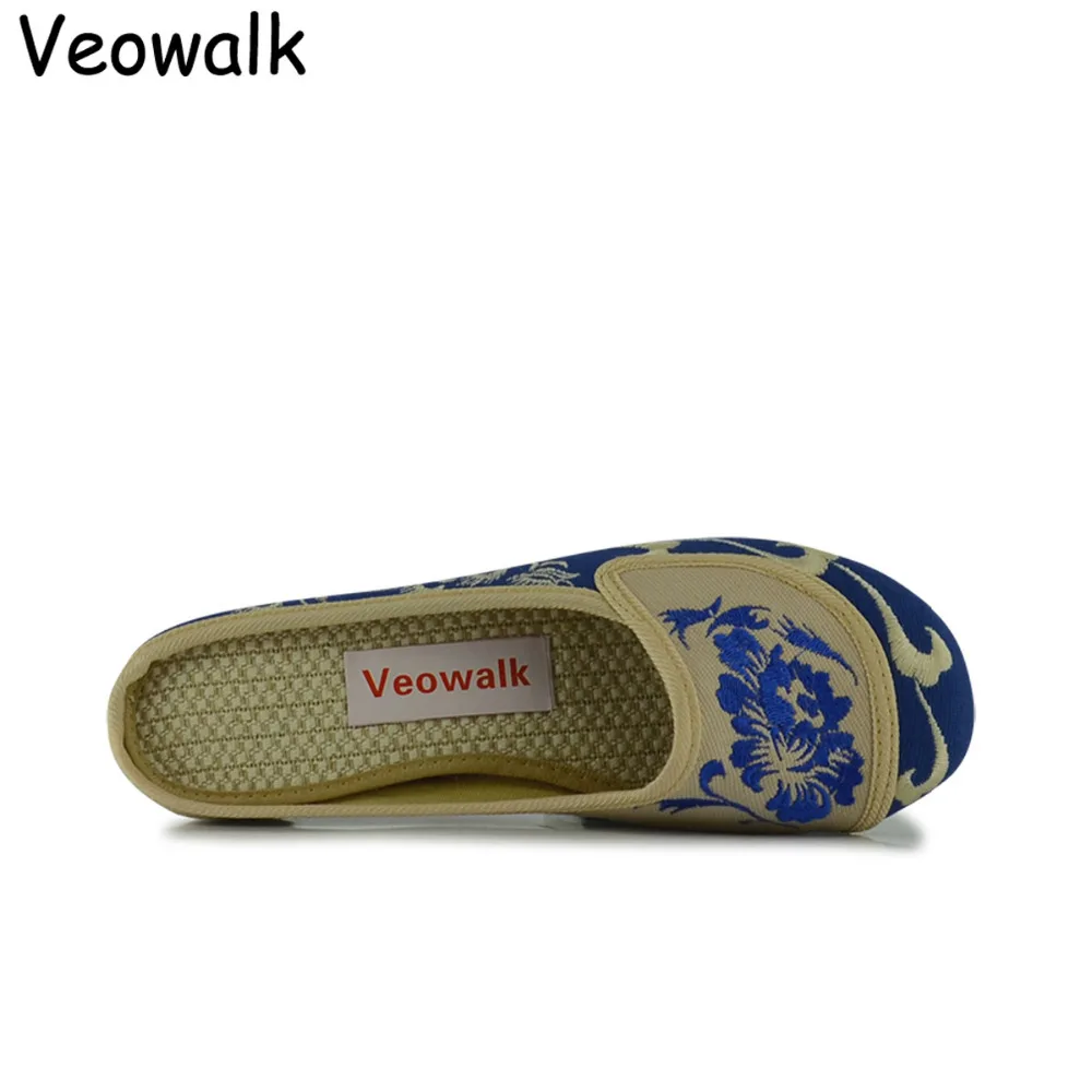 Женские туфли ручной работы Veowalk летние хлопковые тканевые шлепанцы мюли на
