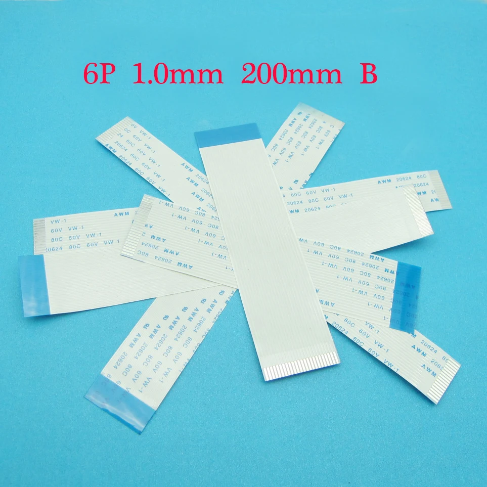 

5pcs New FFC FPC 6pin flat flexible cable 1.0mm pitch forward Length 200mm Ribbon 6p Flex Cable