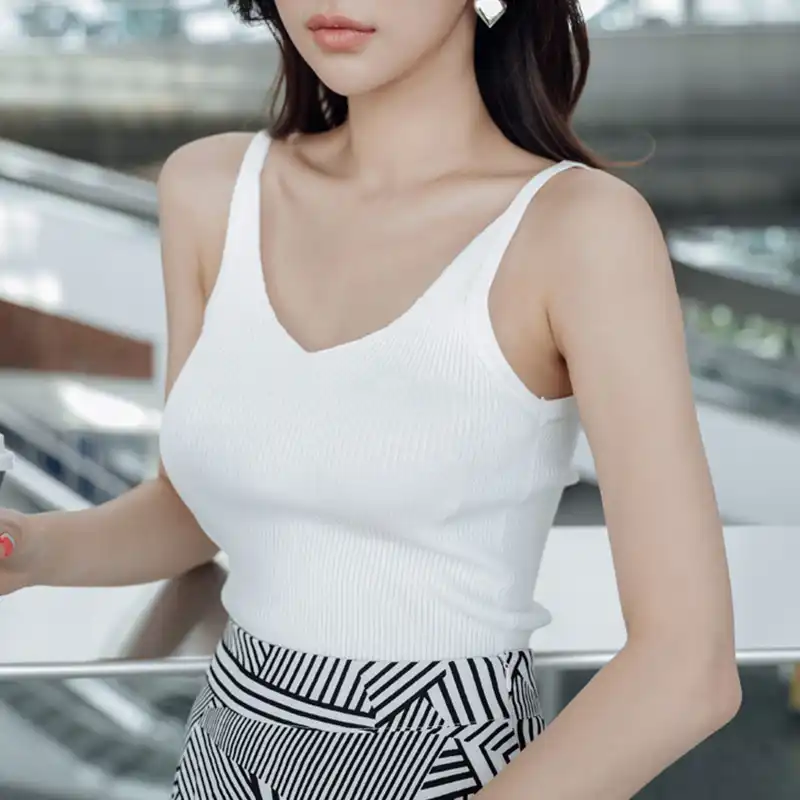 Summer Women Knitting Solid V neck 