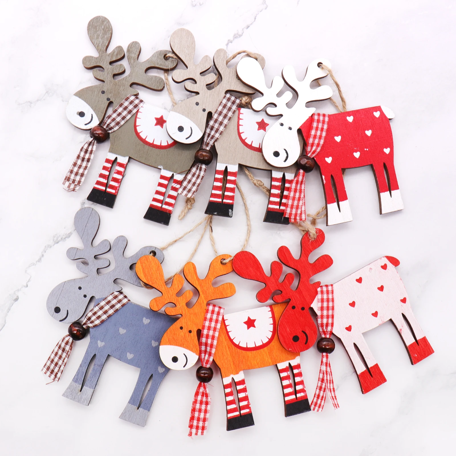 

6Color 1pc Wood Painted Elk Christmas Tree Decoration Pendant Xmas Drop Natal Ornaments Christmas Decorations for Home Kids Gift