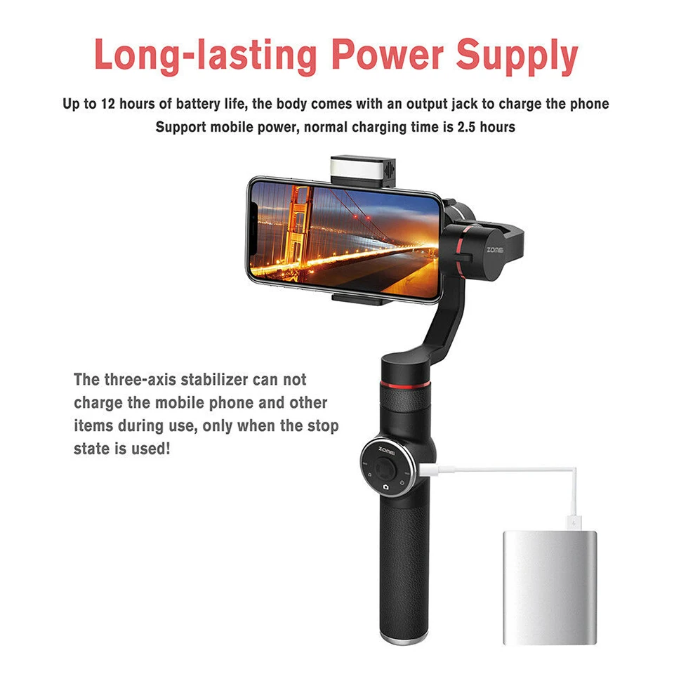  Zomei V5 New Smooth 4 3-Axis Handheld Gimbal Stabilizer w/Focus Pull & Zoom for iPhone Xs Max Xr X 