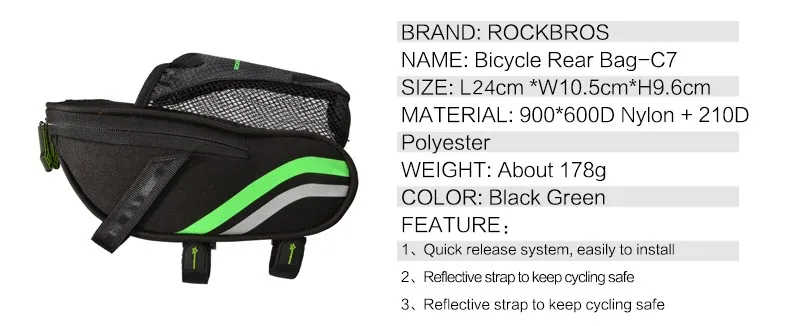 Perfect ROCKBROS Bicycle Bike Rear Bag Rainproof Nylon Bike Saddle Tube Bag Outdoor Cycling Mountain Bike Back Seat Tail Pouch Package 16