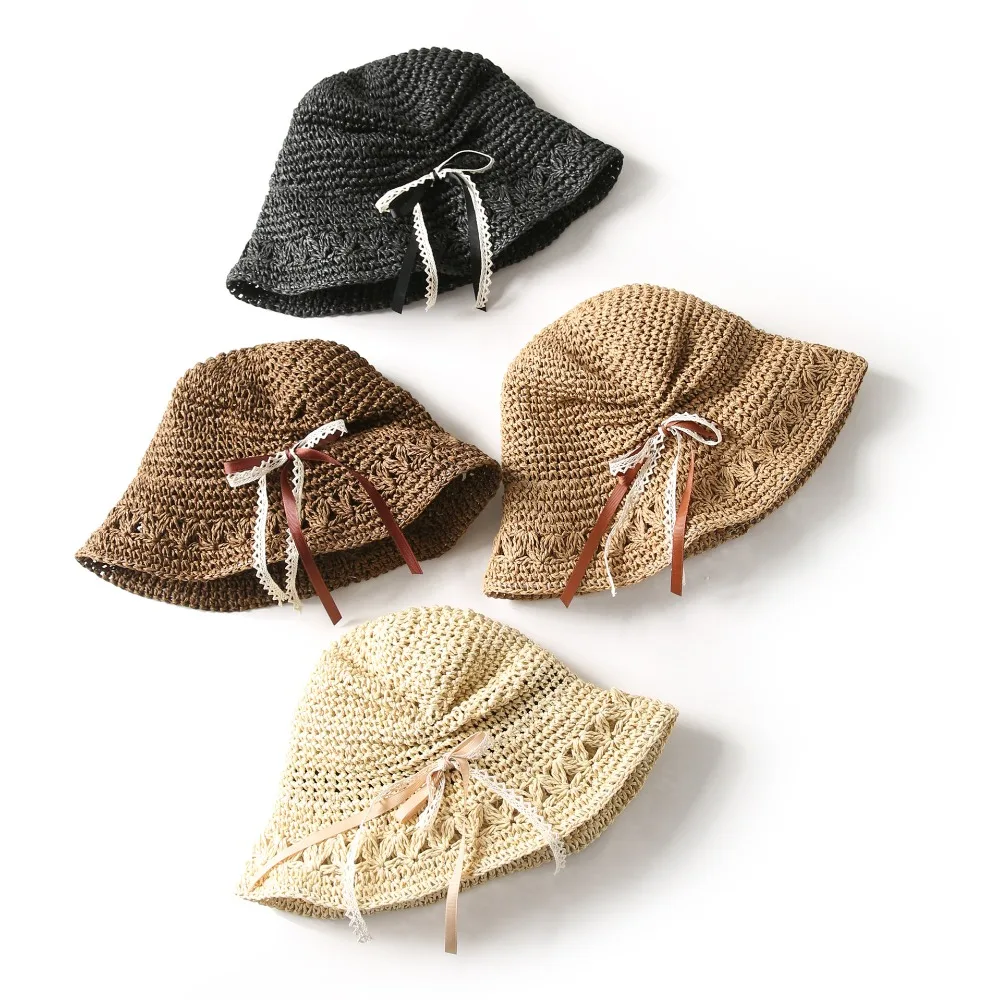Summer Hollow Out Straw Bucket Hats For Women Small Freshmen Folding