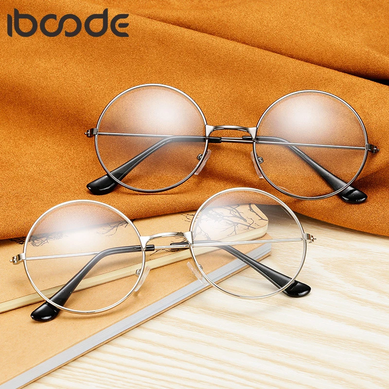 Iboode Новые Классические винтажные очки с круглой оправой Плоские линзы близорукость оптическое зеркало простые металлические женские мужские оправы для очков 1 шт