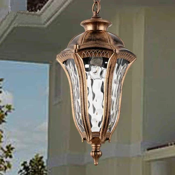 

Ip44 Vintage Bronze Aluminum E27 LED Bulb Waterproof Outdoor Pendant Light Fixture European Retro Garden Glass Lamp