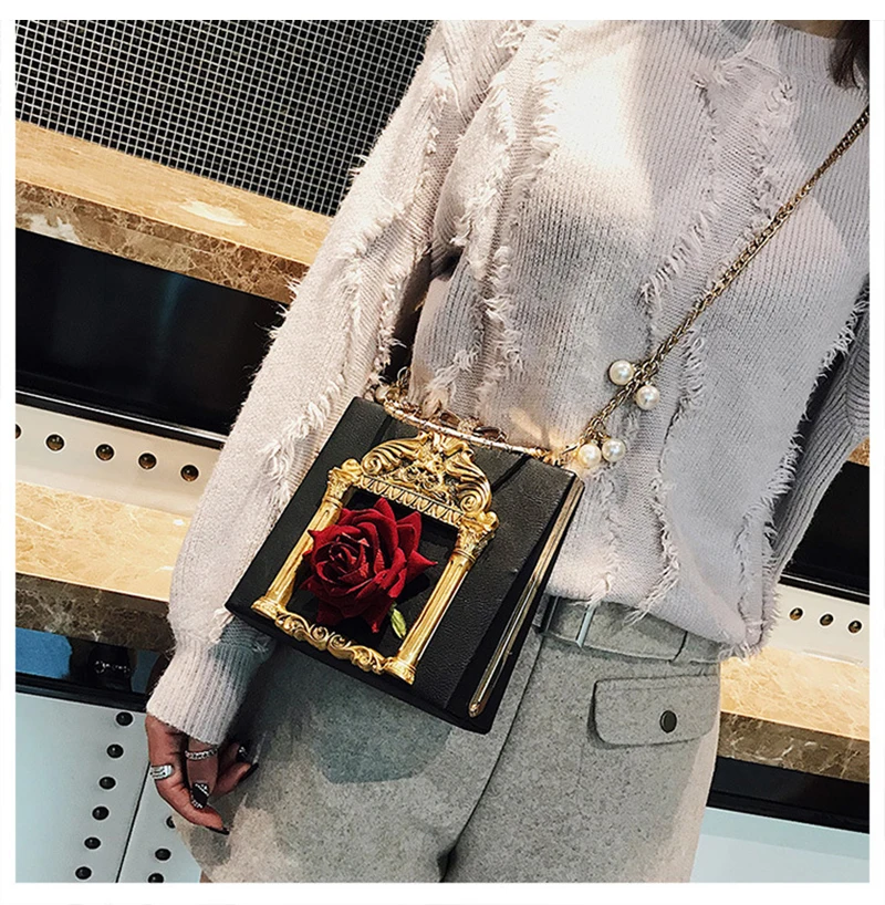 Embossed Flowers Women Handbags Luxury Rose Chain Lady Leather Shoulder Bag Evening Party Female Travel Crossbody SS3529 (9)