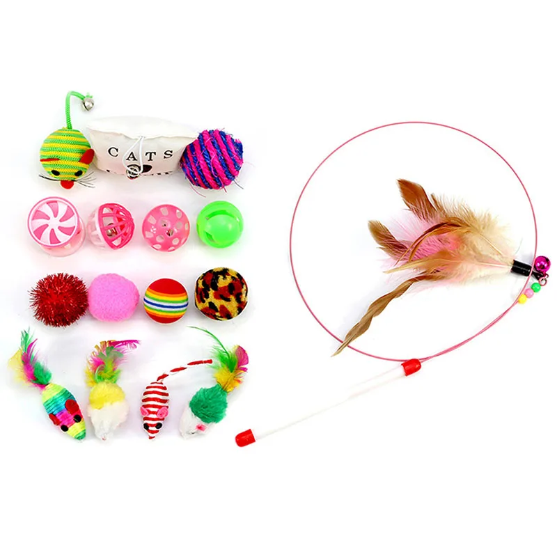 16 Pcs Soft Fleece False Mouse Cat Toys Colorful Feather Funny Mini Playing Mouse Toys Gift For Cats Kitten Balls Toys