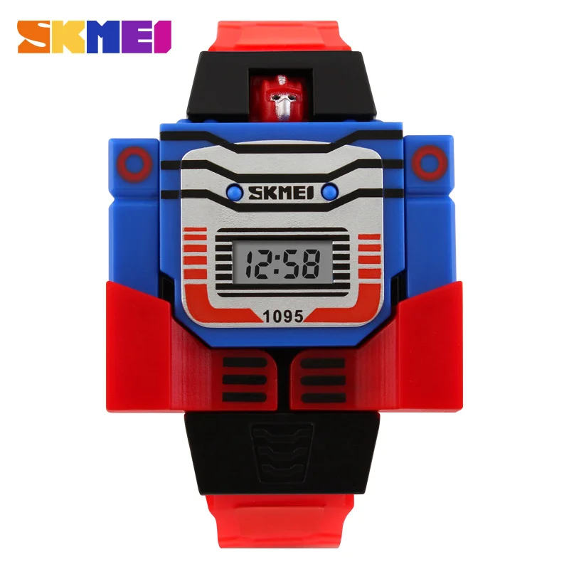 Fashion LED Digit Kids Children Watch Sports Cartoon Watches Cute Relogio Relojes Robot Transformation Toys Boys Wristwatch 1095 - Color: red