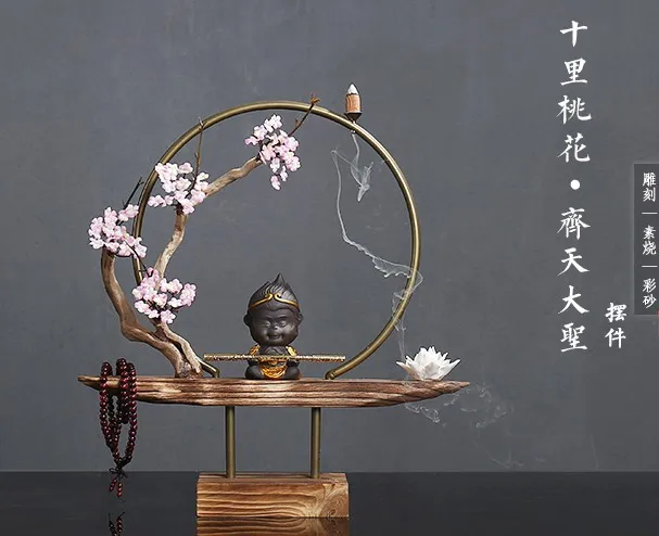 

Zen living room adornment originality reflux incense burner ceramic soft decoration solid wood desk tea room decoration