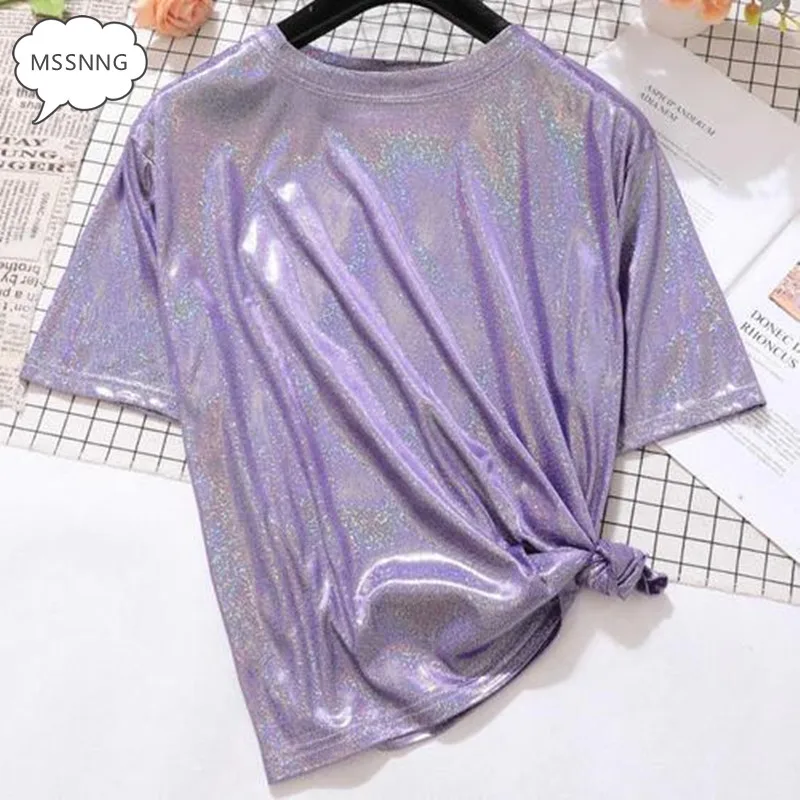 MSSNNF спортивная мода Blingbling Sugar блестящая белая футболка с короткими рукавами