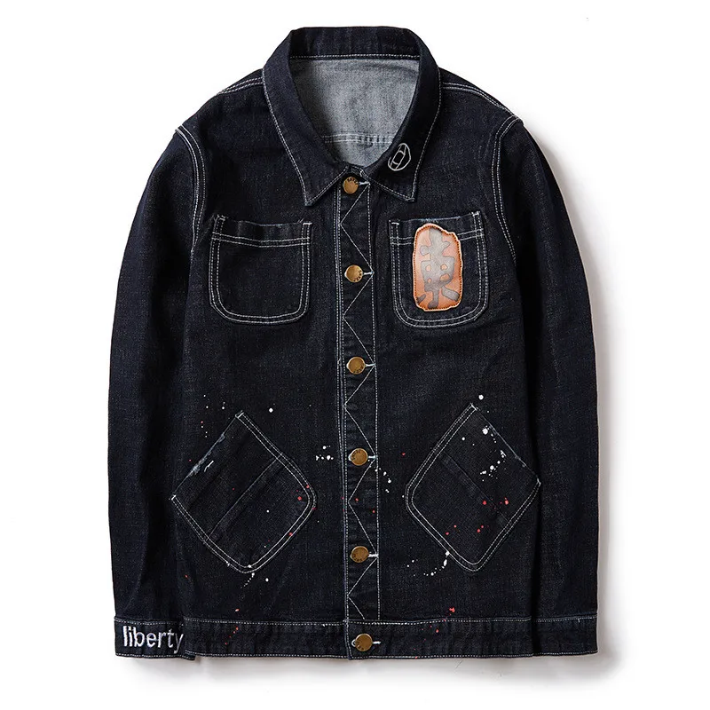 

MORUANCLE Men Baggy Stretch Jean Jackets Fashion Painted Denim Jacket Outerwear With Letter Embroidery Loose Fit Plus Size M-8XL