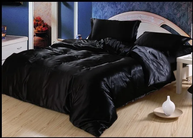 luxury black silk bedding set satin sheets super king size queen satin sheet sets full