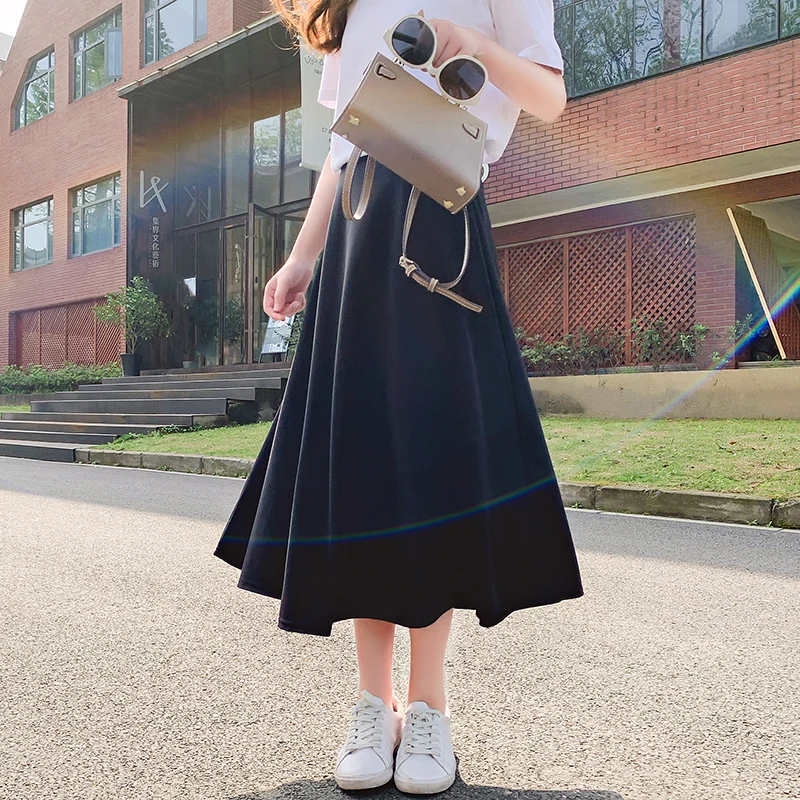 Saia Midi Rushed Microfiber Faldas Long Skirt Summer Skirt Female Long Section 2019 New High Waist Retro A Word Ins Super Fire