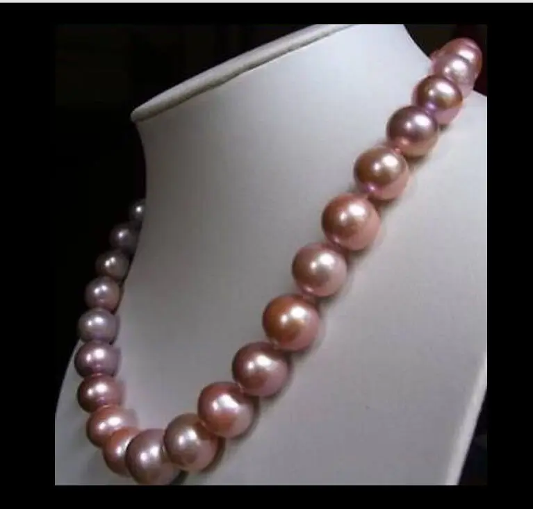 

HOT + 10-11MM natural south sea pink purple pearl necklace 18 inch 14K GOLD t