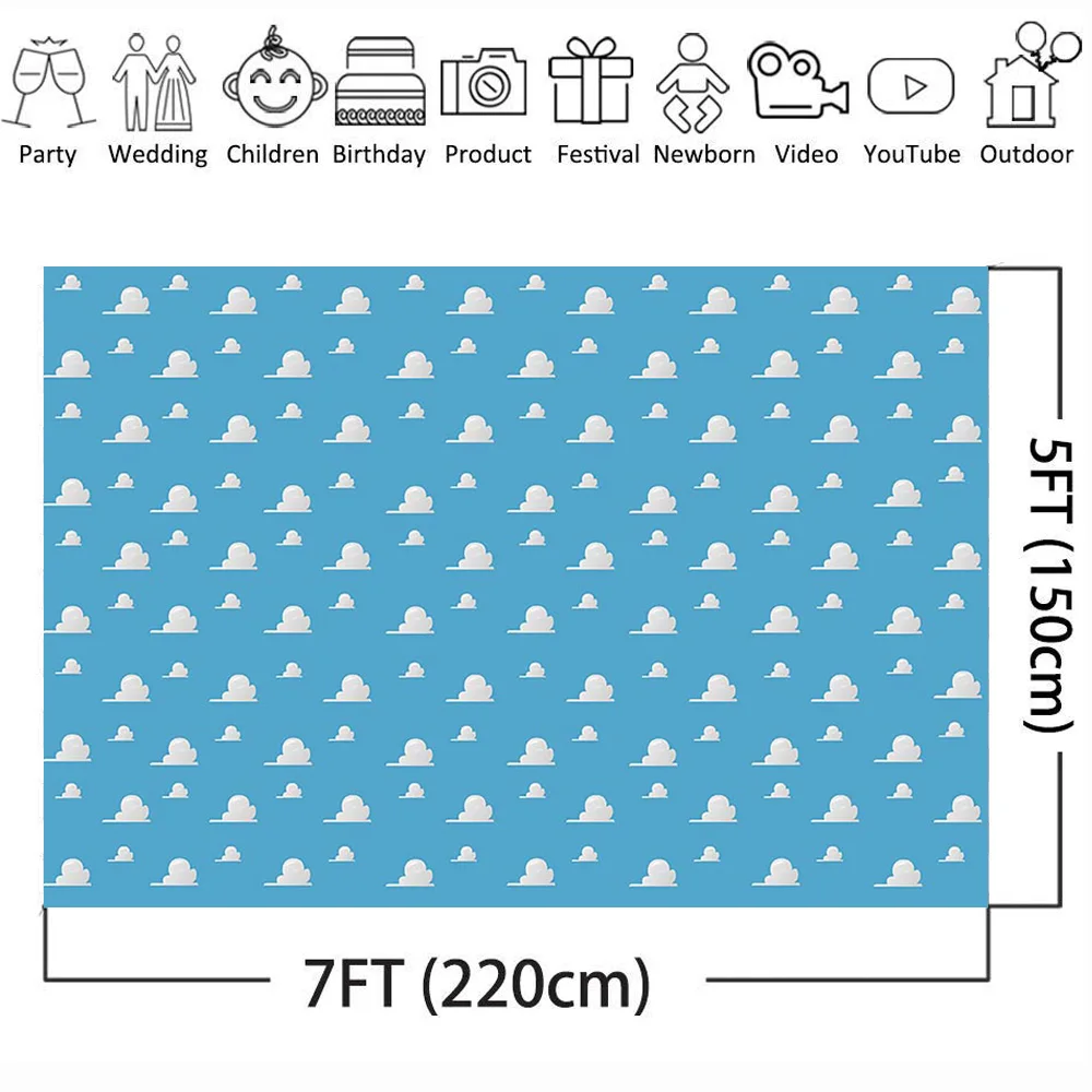 Голубое небо белый фон с облаками Мультфильм Дети День Рождения украшения globo История игрушек фото стенд фон десертный стол