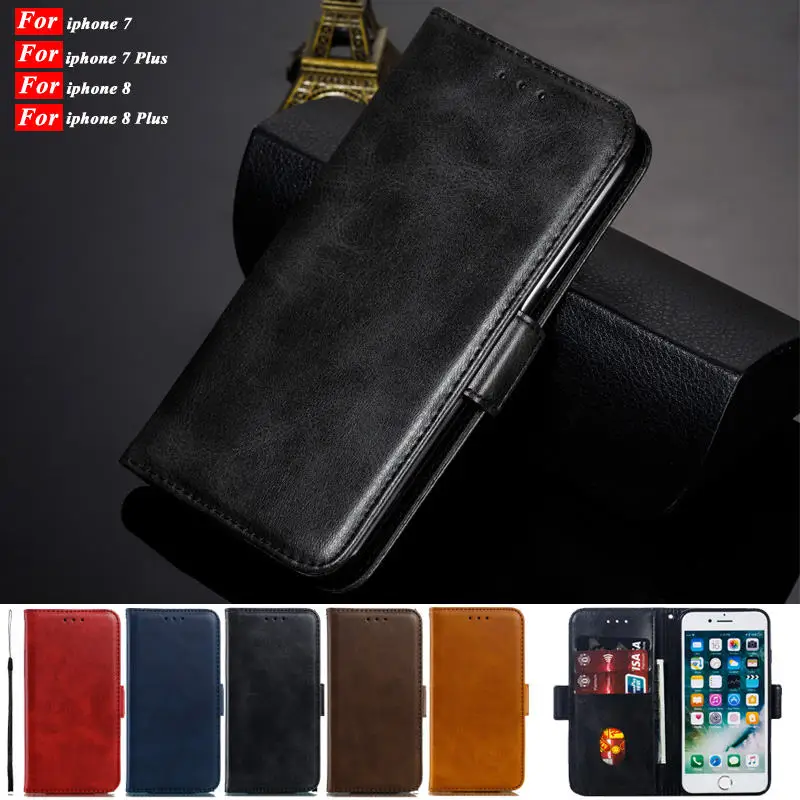 

For iphone 7 Plus Case Luxury Vintage PU Leather Flip Book Wallet Card slot Phone cover For iphone 8 Plus Cover iphone 7 8 case