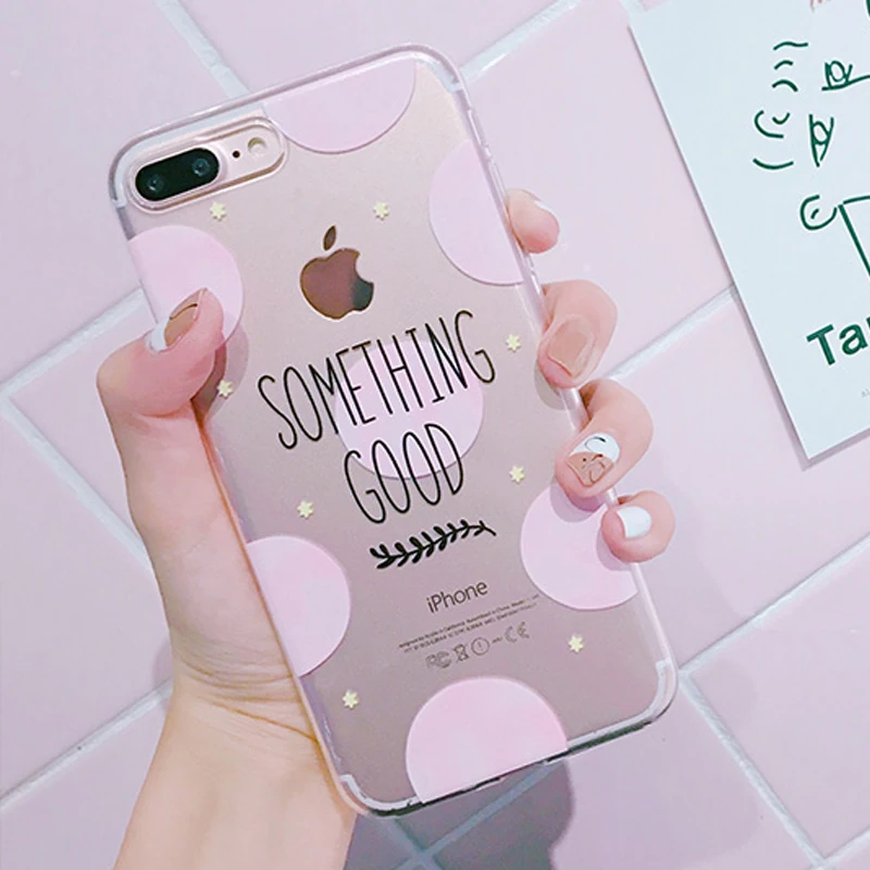 

Yoedge Case Pink polka dots painted phone Cases For iphone 7 7Plus 8 8plus 6 6s 6plus 6splus Clear tpu phone case back cover