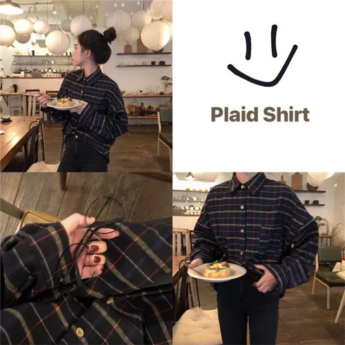 Kopen Eenvoudige Vintage Plaid Losse Hele Wedstrijd Koreaanse Stijl College Wind Mode Vrouwelijke Vrouwen Lange Mouw Shirts