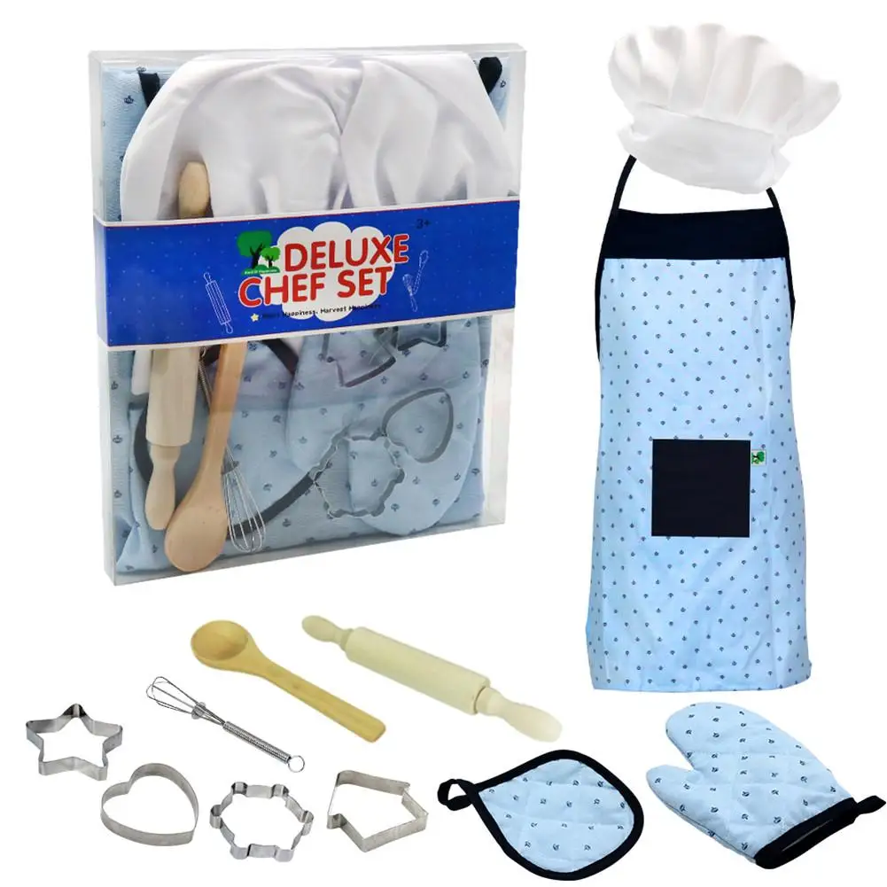 NEW 11pcs/set Food Kitchen Toy Kids Cooking Baking Toy Set Role Play Kitchen Utensils Baking Tools Cake Apron For Girl Boy Kid