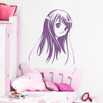

Wall Decals Girl Anime Long Hair Fashion Beauty Salon Decor Vinyl Sticker
