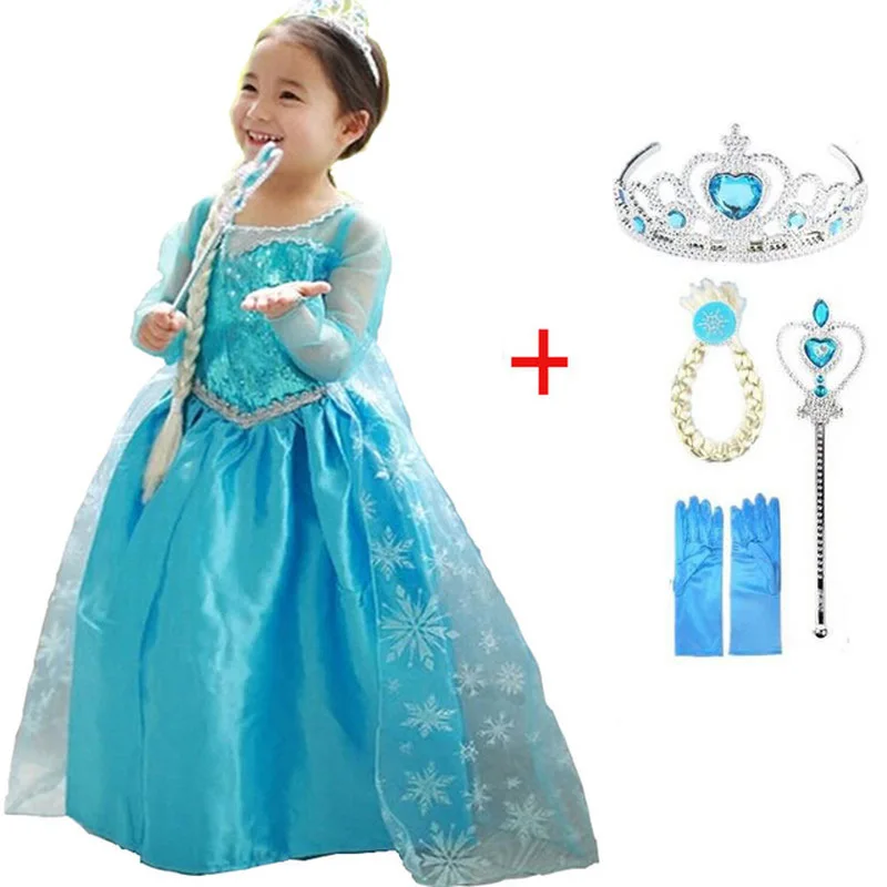 Платье Эльзы с длинными рукавами; костюм для девочек; платье Снежной Королевы для костюмированной вечеринки; платье принцессы Анны; Одежда для девочек; vestidos infantis disfraz