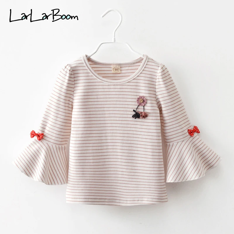 

LarLarBoom Girls Tops Spring Long Sleeve T Shirt Floral Bow Cotton Kids Tee for Baby Girls Clothes Casual Children's T-shirts