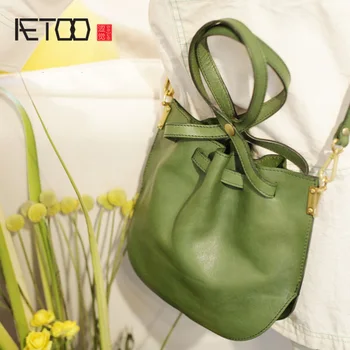 

AETOO Green bag, high-sense retro slant bag, simple small fresh leather handbag