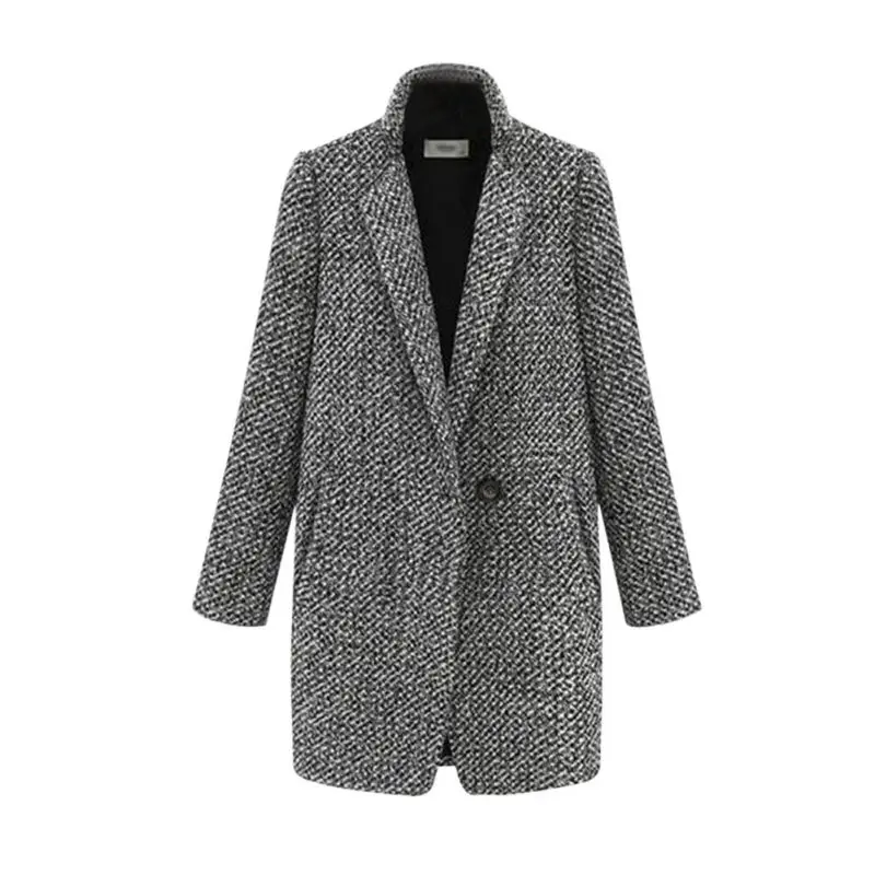 Elegance Winter Warm Gray Color Women Ladies Trench Outwear Long Wool Overcoat font b Tartan b