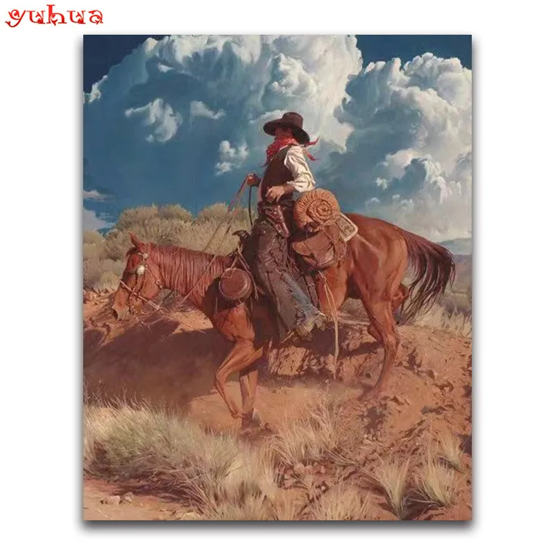 Full Square Diamond embroidery horse riding man Round mosaic 5D DIY painting Cross stitch Color landscape | Дом и сад