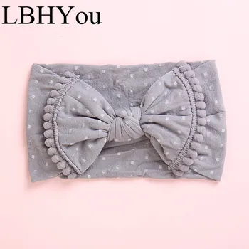 

1pcs Knot Bows Width Nylon Headbands With Pompom Trims,Newborn Baby Girls Soft Stretchy Handtie Nylon Hairbands Girl's Hair Wear
