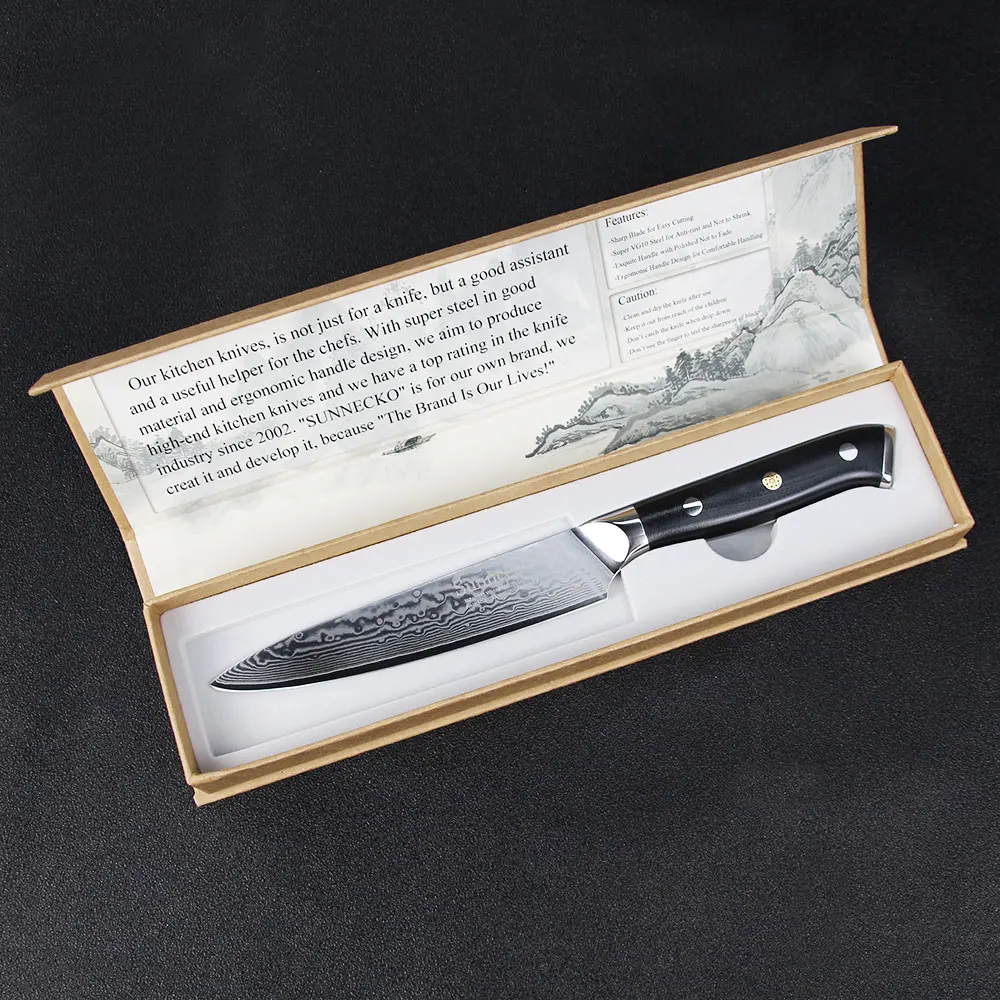 SUNNECKO 5 дюймов Универсальный нож дамасский японский VG10 сталь острое лезвие сильная твердость кухонные ножи G10 Ручка резак инструмент