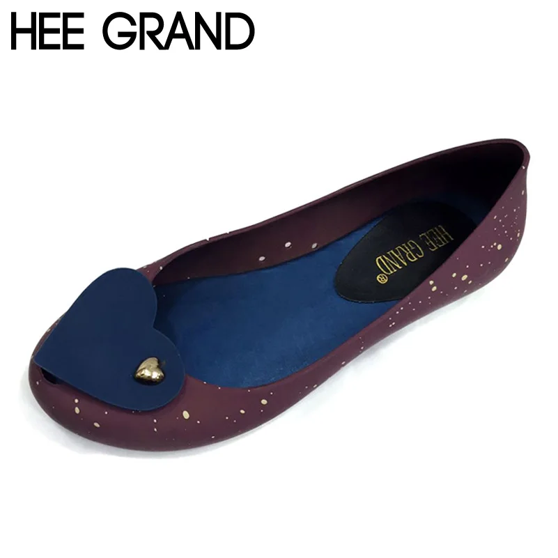 

HEE GRAND Women Peep Toe Flats Cute Heart Shape Jelly Loafers Slip-on 2017 Spring Summer Women Casual Beach Shoes XWD5101