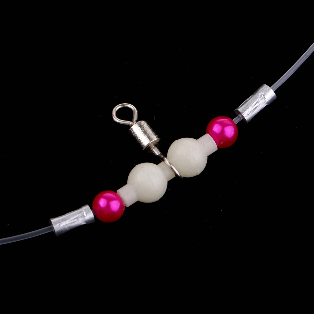 5x High-Strength Nylon Fishing Wire Leaders with Stainless Steel Snaps Copper Swivels Luminous Beads Fishing Accessory Lead Core
