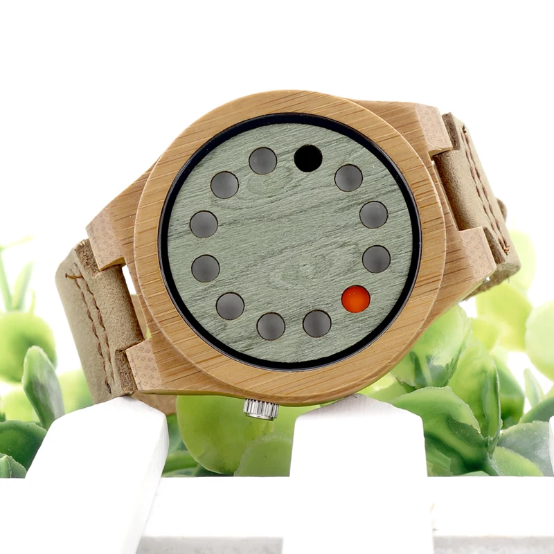 BOBO BIRD Men's Wood Bamboo Wristwatch 12 Holes Design Men Top Brand Wooden Wrist Watches in wood Box