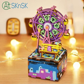 

1pcs/lot Fashion 3D wooden painted puzzle handmade DIY creative carousel music box bass boxes Ferris wheel ornaments