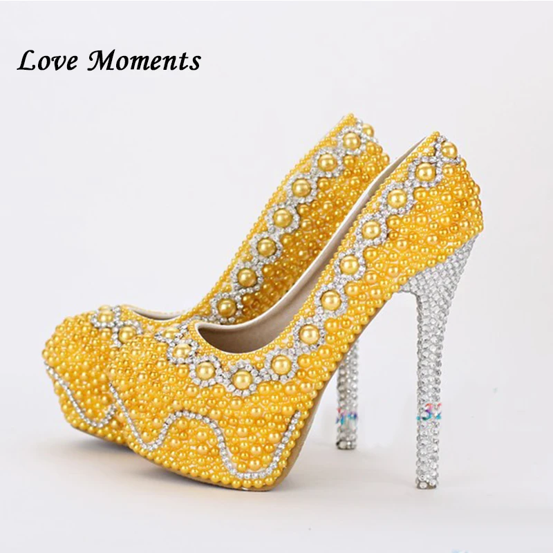 Love Moments Gold/Purple crystal rhinestone women wedding shoes bride