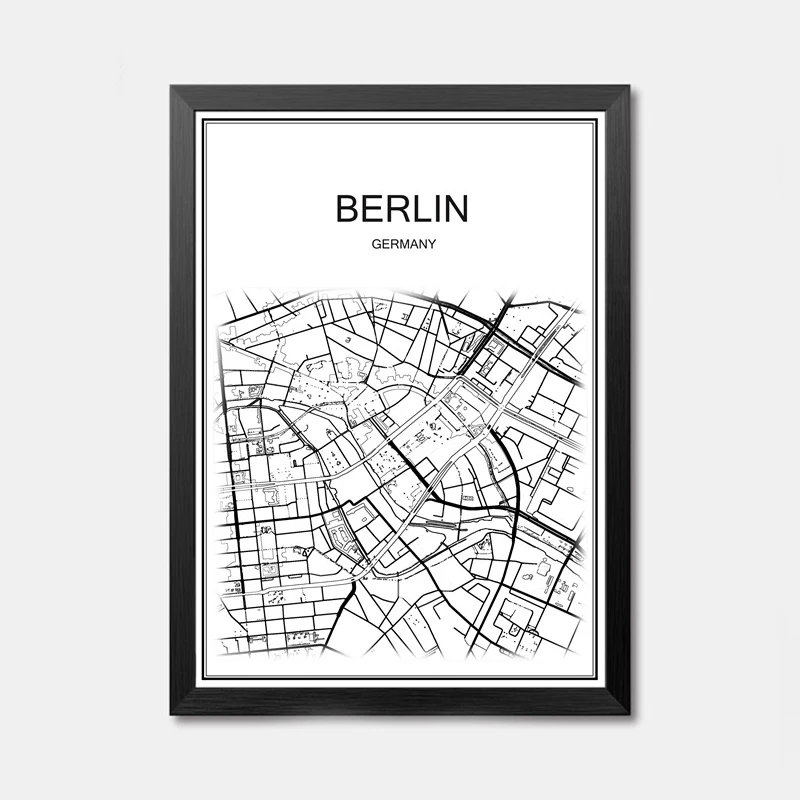 Карта всемирно известных городов абстрактное плакат искусство крафт-бумажный постер для бара/Кафе Ретро Эскиз художественное оформление роспись Наклейка на стену 42x30 см - Цвет: Berlin