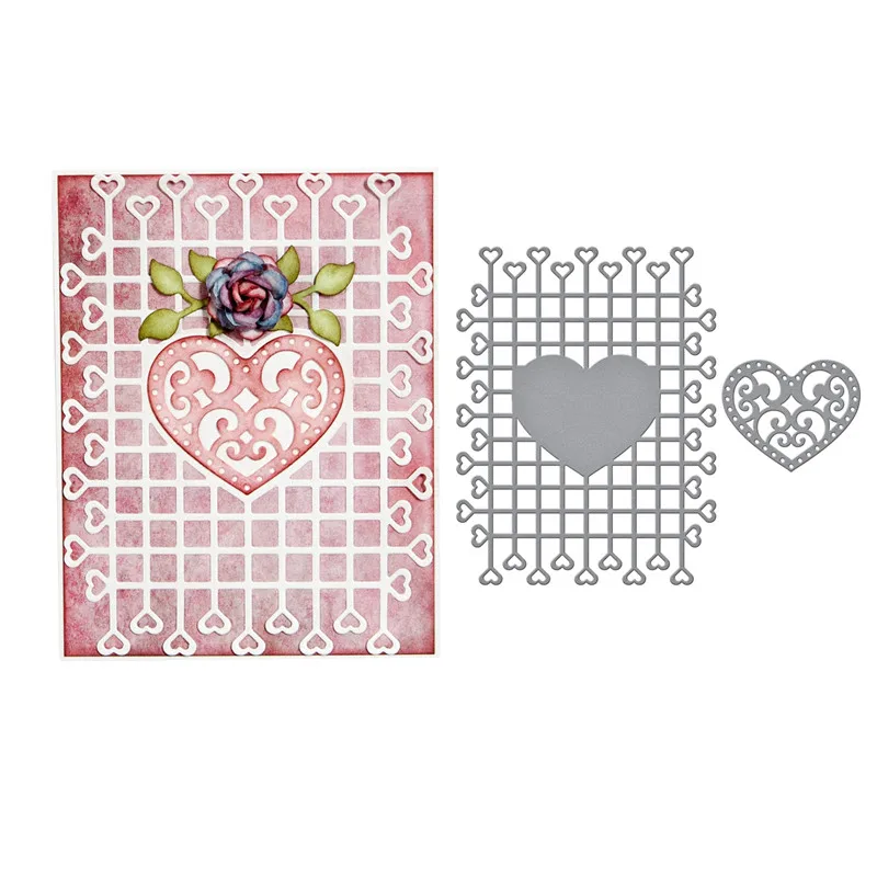  Heart grid backdrop DIY Metal Cutting Dies Scrapbooking Album Photo Embossing Crafts Paper Cards En - 32988690940