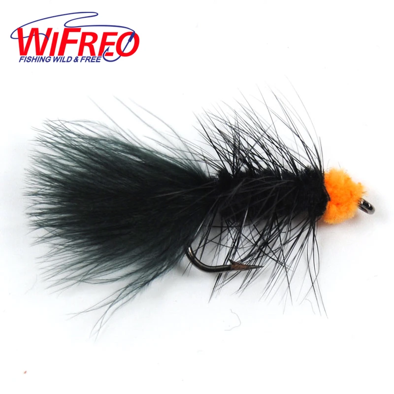 Black Woolly Bugger Orange Egg Trout Streamer Flies Hook #6 5pcs wet fly fish...