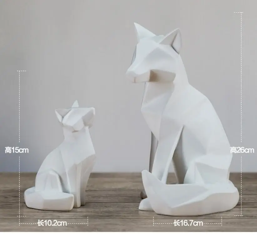 Simple White Abstract Geometric Fox Sculpture Ornaments